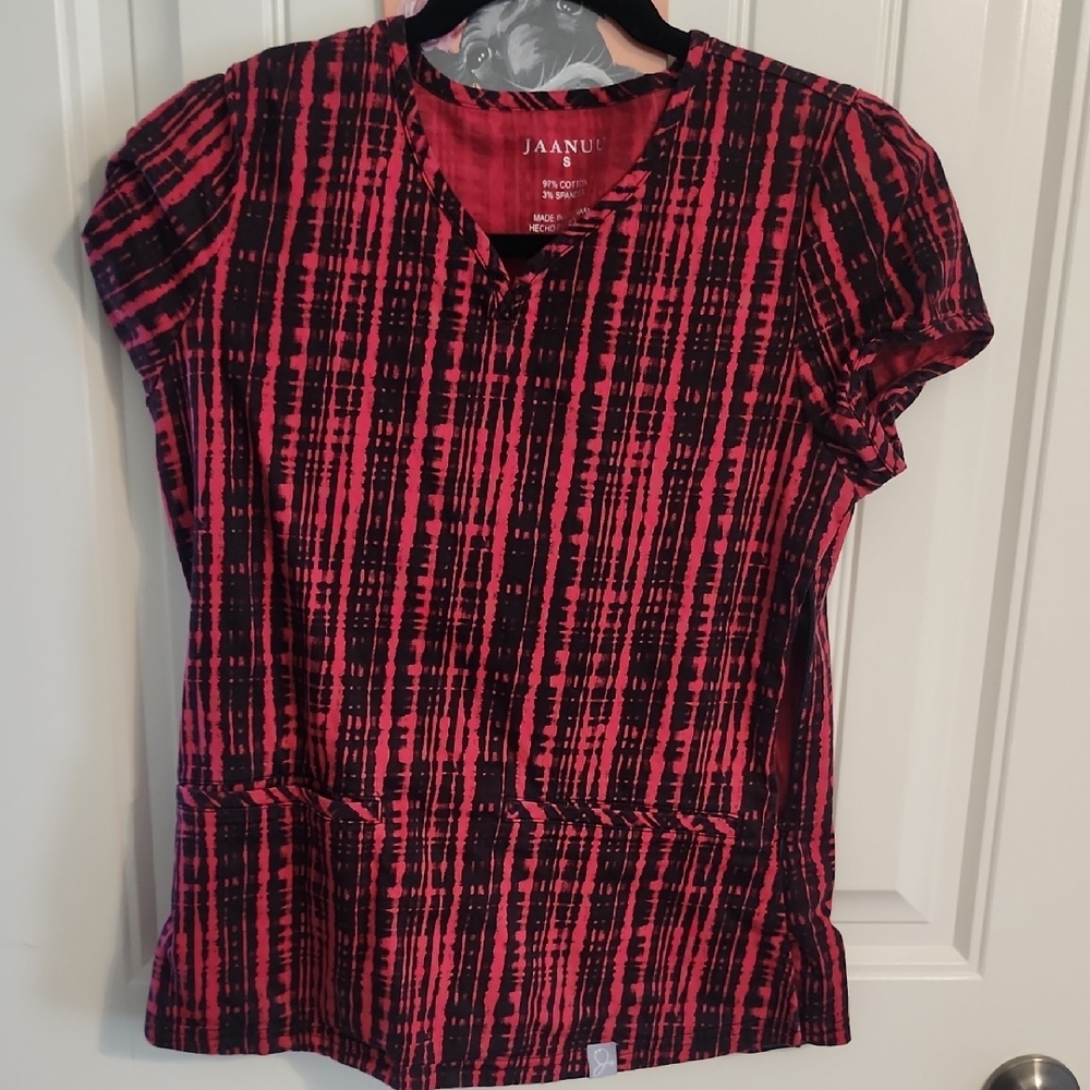 Jaanuu Women's Red and Black Scrub Top